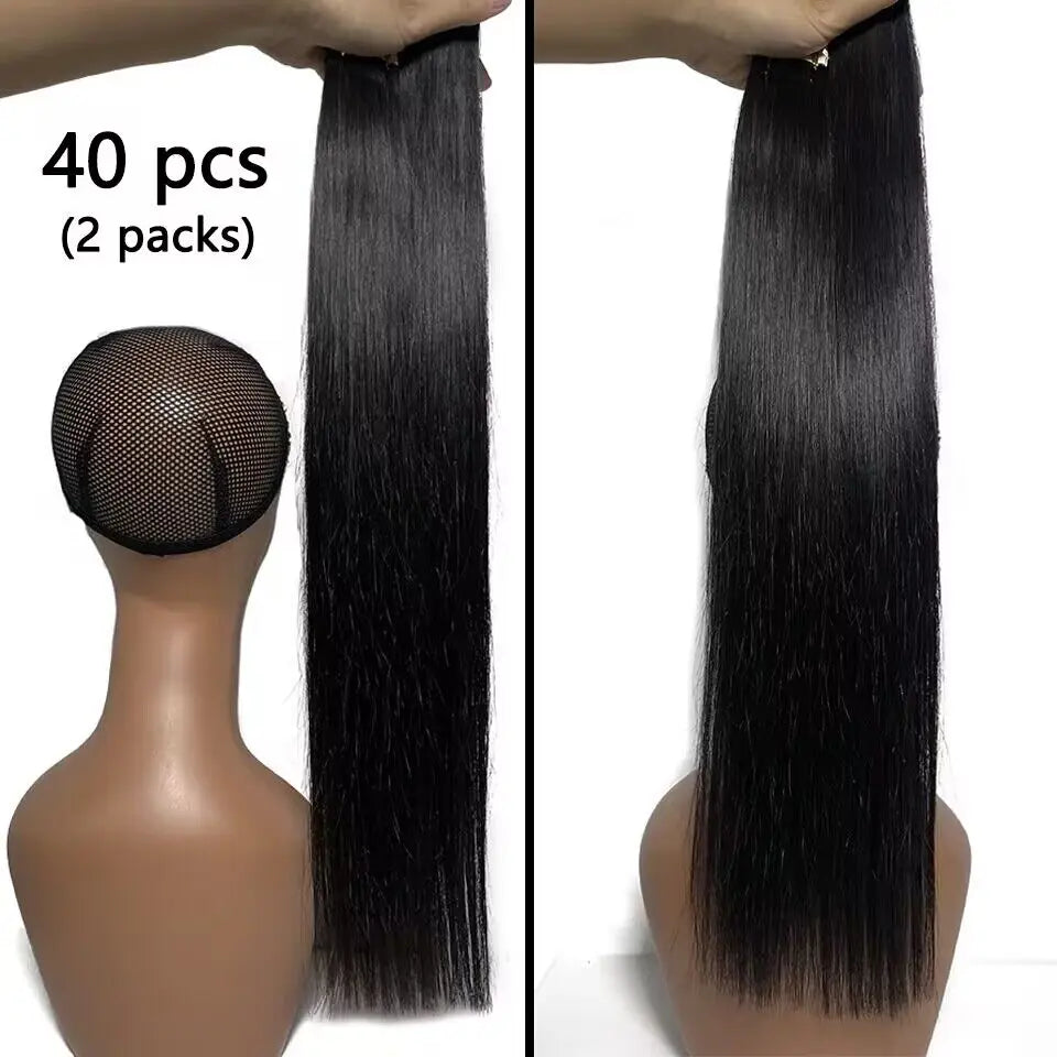Straight Tape in Human Hair Extensions Natural Hair Extension Color #1B 14-26 Inches Brasil Remy Human Hair For Black Woman