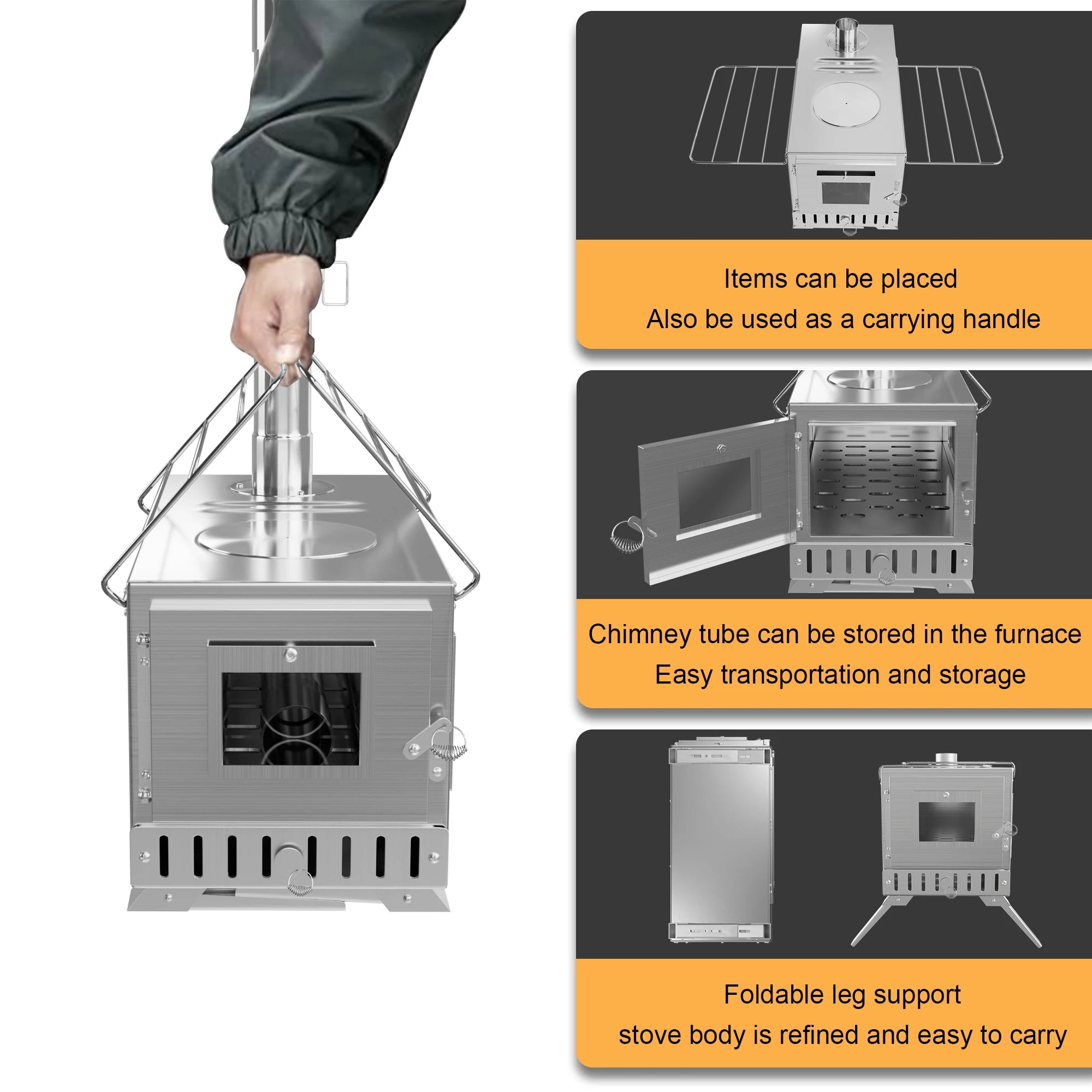 Wisfor Portable Hot Tent Stove,Wood Burning Stove for Camping, Tent Stove With View Glass, Large Stainless Steel Camping Stove