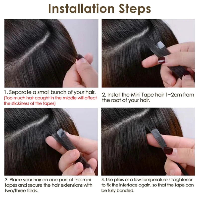 MRSHAIR Mini Tape Hair Extensions Human Hair Natural Tape in Hair Extentions 3x0.8cm Invisible Tape 10pcs/pack For Side Hair