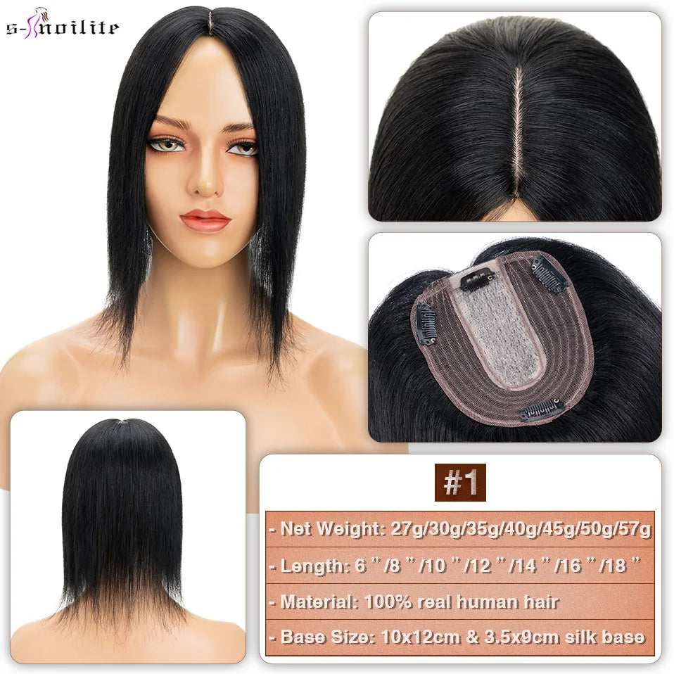 S-noilite 10x12cm Hair Toppers 3.5x9cm Silk Base Natural Hair Wig 100% Human Hair For Women Hairpiece Clip In Hair Extensions