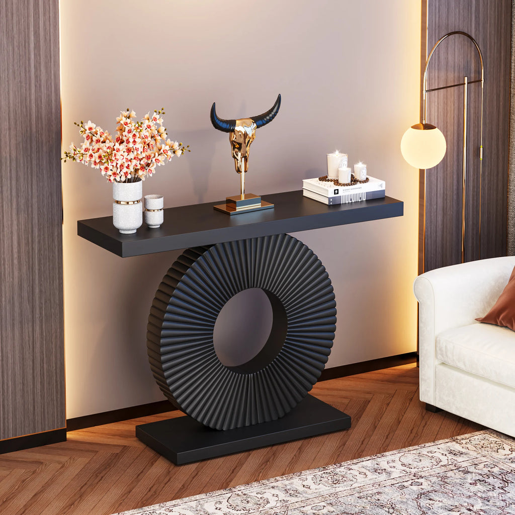 Tribesigns Modern Console Table with Geometric Base, 40 inch Wood Entryway Table Sofa Table Narrow Long Table
