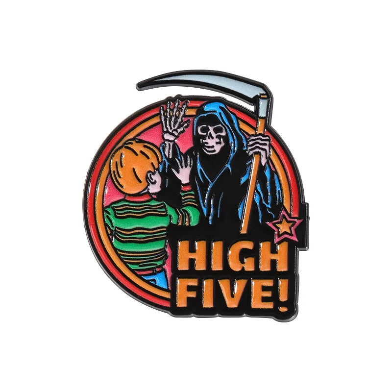Halloween Bride Couple Badge Scythe Ghost Couch Clown Snake Grave Enamel Brooch Punk Skull Lapel Pins Jewelry Gift Accessories