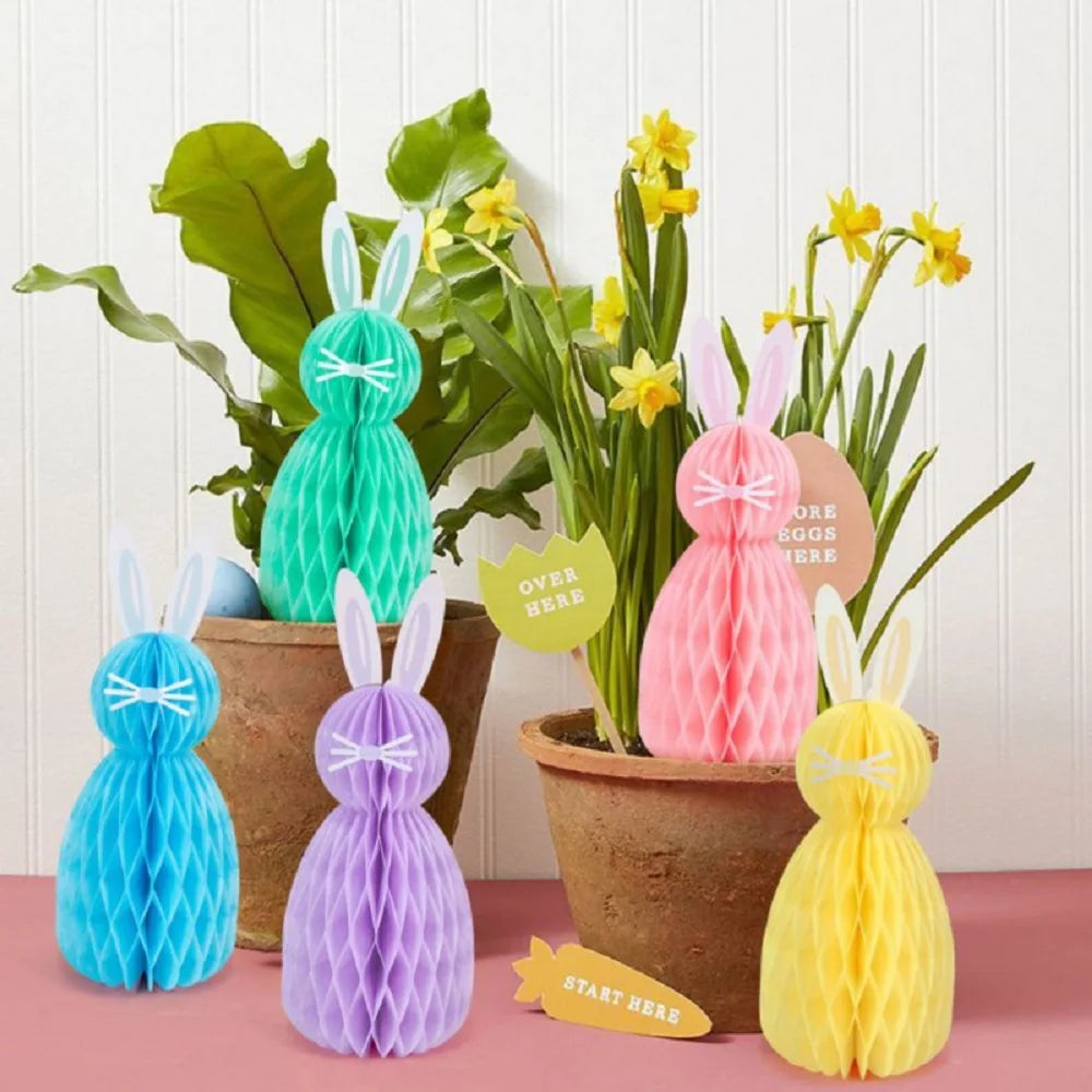 Easter Colorful Honeycomb Rabbit Hanging Paper Decoration Easter 3D Honeycomb Paper Egg Ball Easter Theme Party Decoration