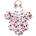 Adorable Infant Easter Jumpsuit with Cute Bunny Embroidery Short Sleeves Round Neck and Matching Bow Headband