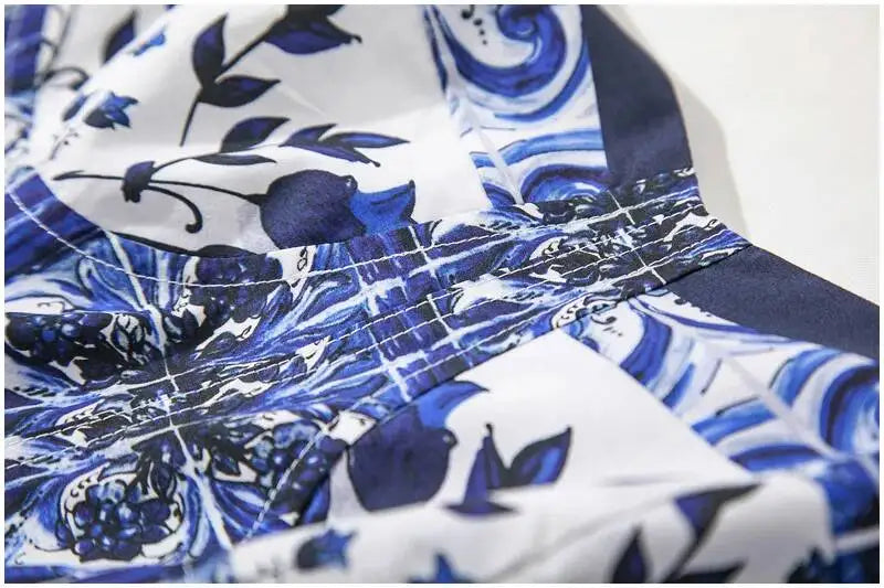 JAMERARY Summer Blue And White Porcelain Flower Printing Floral Long Dress Women Straps Zipper Elastic Backless Midi Vestidos