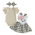 Toddler Girls 3-Piece Spring Outfits Short Sleeve Bodysuit Floral Skirt Headband Set Infant Clothes for Easter Party
