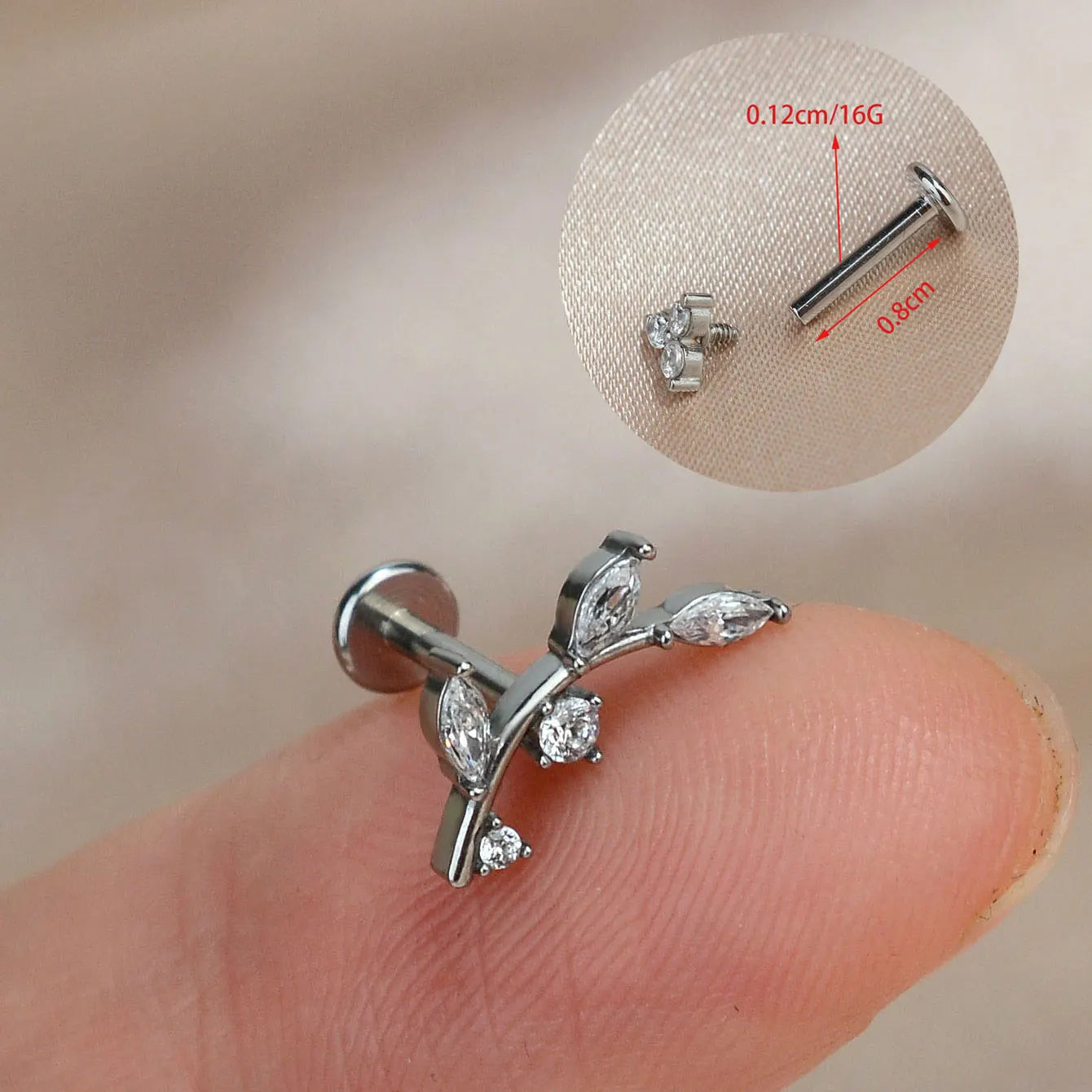 1Piece 16G Titanium Steel CZ Leaf Bee Piercing Lip Labre Studs Tragus Helix Cartilage Couch Lobe Earrings Body Jewelry For Women