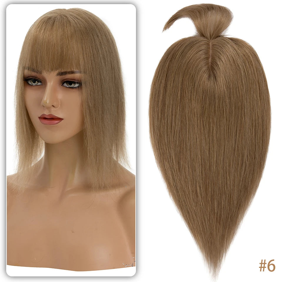 TESS Women Topper 10x12cm Hair Clips Hair Topper Natural Hair Wigs 100% Human Hair Silk Base Clip In Hair Extension Blonde Women