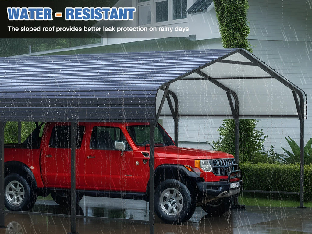 VIWAT 10x15~20x40FT Multi-Size Metal Carport w/ Enhanced Base Outdoor Heavy Duty Garage Galvanized Car Shelter for Graden Patio