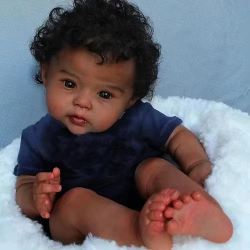 20 Inch African American Doll Raven Dark Skin Reborn Baby Doll Finished Newborn With Rooted Hair Handmade Toy For Gift
