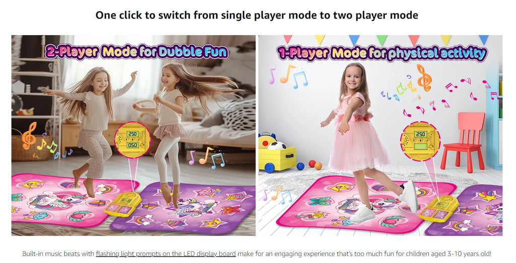 VATOS Unicorn Dance Mat x2 Toys for Girls 9-Level Dancing Game Indoor Outdoor Music Play Mat Christmas Gifts for Kids Ages 3+