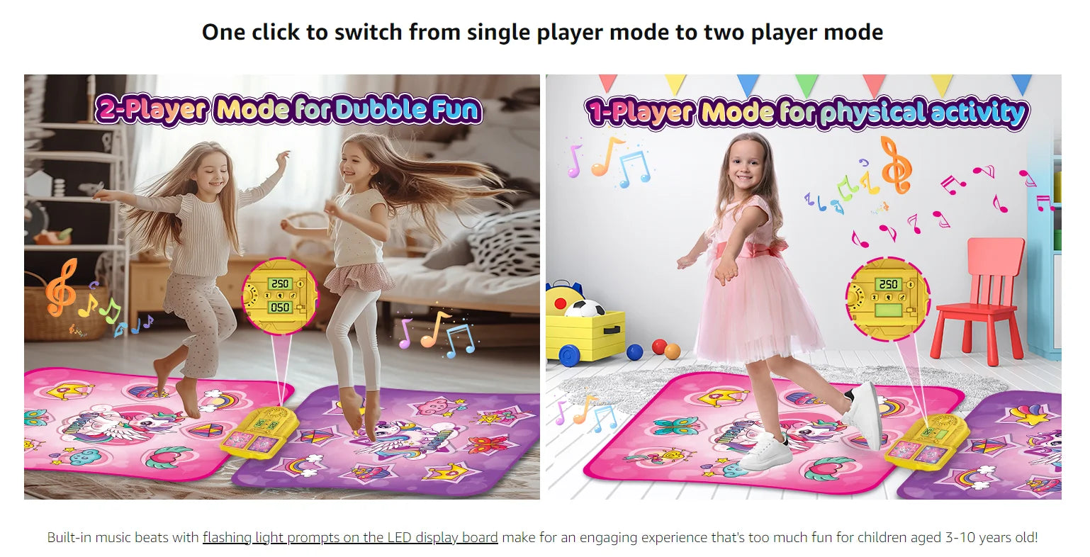 VATOS Unicorn Dance Mat x2 Toys for Girls 9-Level Dancing Game Indoor Outdoor Music Play Mat Christmas Gifts for Kids Ages 3+