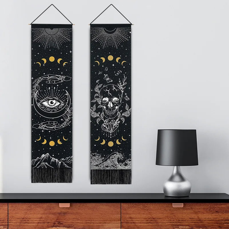 Spsychedelic Gothic Skull Tapestry Wall Hangings Trippy Black Evil Eye Skeleton Hand Tapestry for Bedroom Living Room Dorm Decor