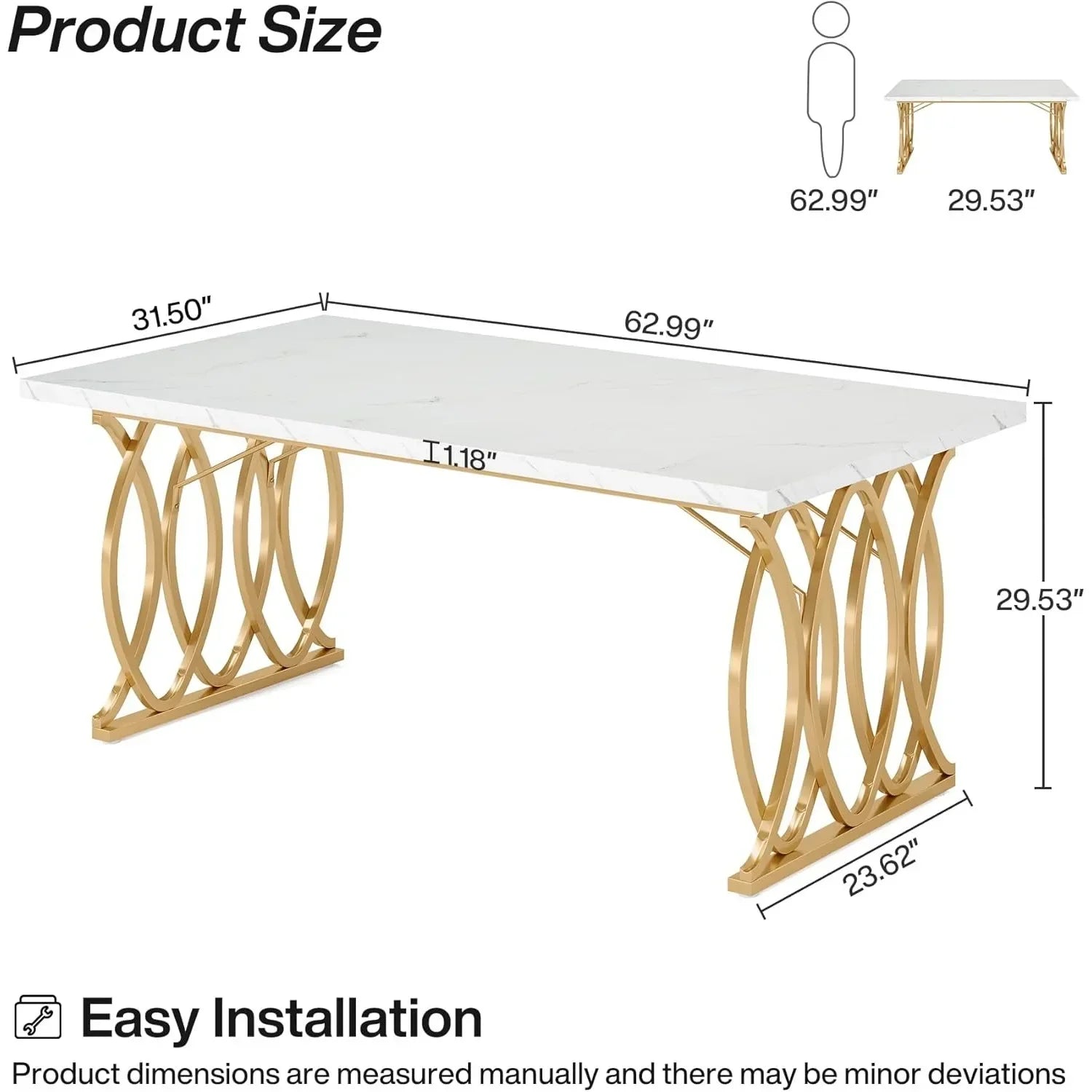 Modern Dining Table, 63" Large Kitchen Table for 4-6 People, Unique Rectangular Dinner Table Kitchen & Dining Room Furniture