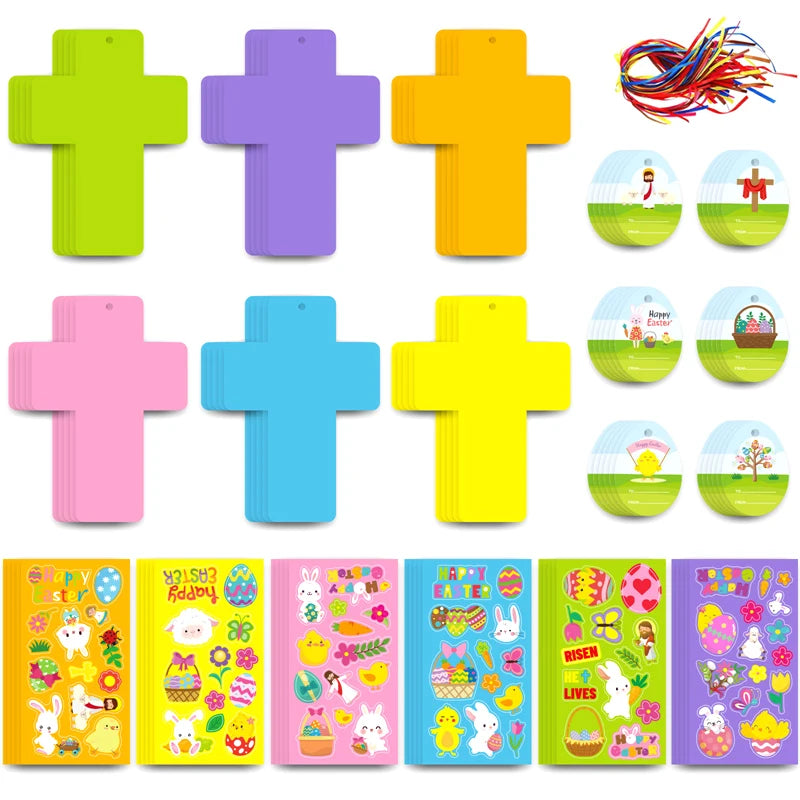 30 Set Easter Cross Craft Kit Religious DIY Paper Crafts Make Your Own Hanging Ornament Crafts For Sunday School Church