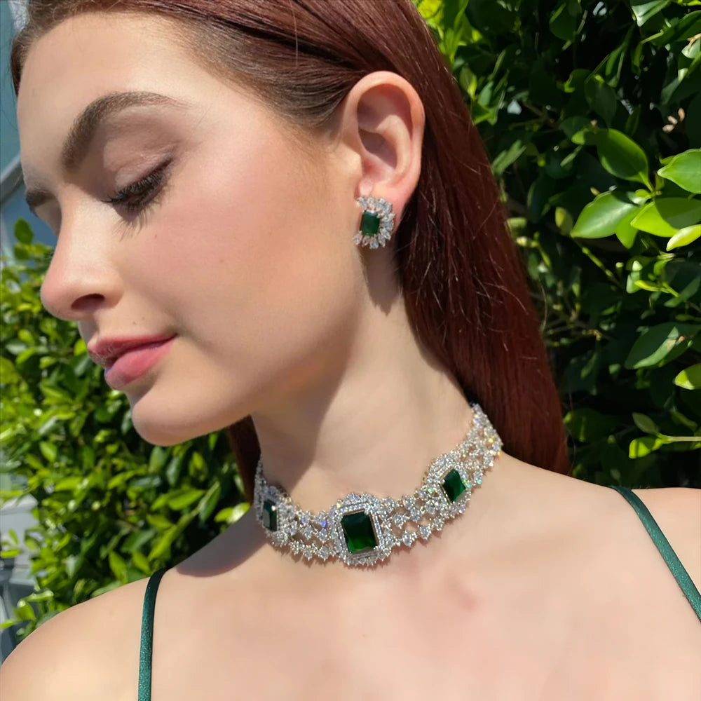 Stonefans Advanced Necklace Earrings Set Zircon Choker for Princess Banquet Gorgeous Design Boho Bridal Jewelry Set Dubai Women
