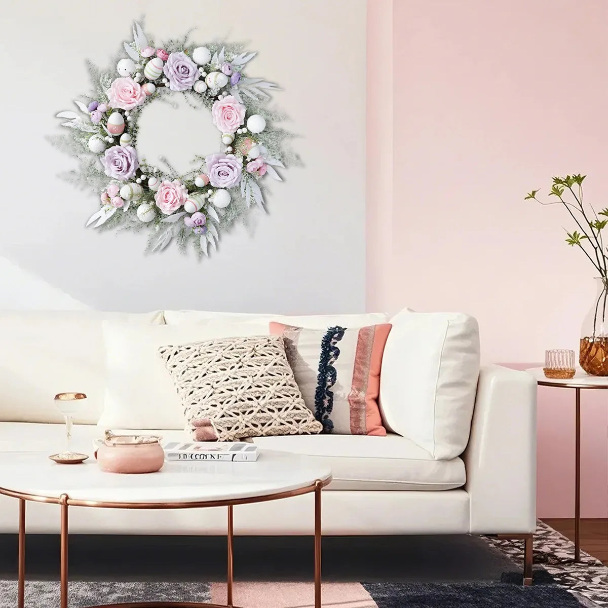 Easter Egg Wreath, 21.6in Spring Easter Wreaths for Front Door Home Wall Hanging Decorations, Easter Wreath for Window