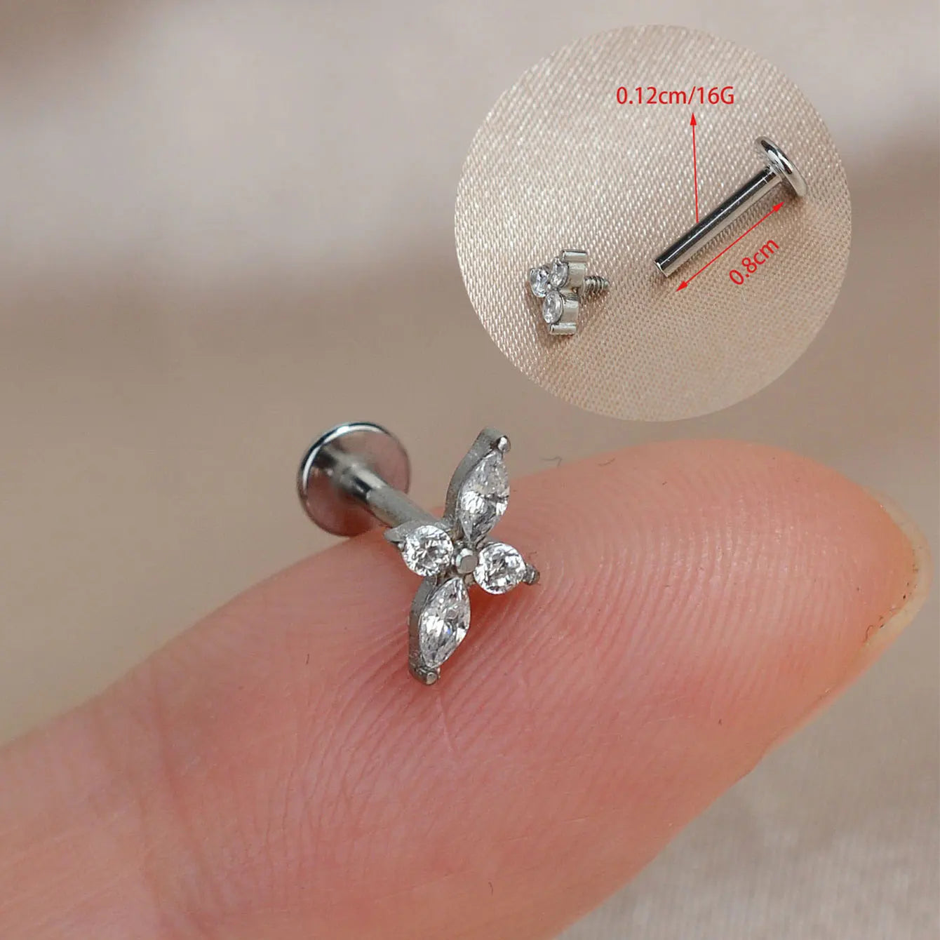 1Piece 16G Titanium Steel CZ Leaf Bee Piercing Lip Labre Studs Tragus Helix Cartilage Couch Lobe Earrings Body Jewelry For Women