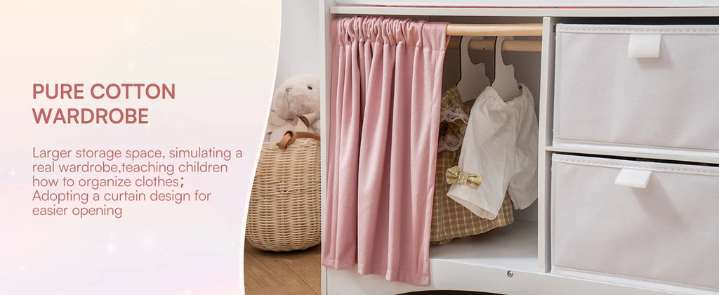 Robotime Baby Doll Crib Wooden Toy Baby Crib with Storage Bedding Wooden Hooks Doll Crib Fits Dolls up to 21" for Girls 3+ Pink