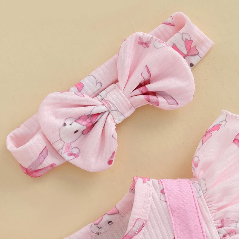 Adorable Baby Girls Easter Outfit Set with Bunny Embroidery Romper Dress Skirt Bodysuit Jumpsuit and Headband