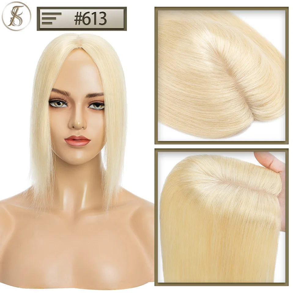TESS 10x12cm Hair Toppers Natural Hair Wigs 3.5x9cm Women Topper Human Hair Clip In Hair Extensions Blonde Brown Women Hairpiece