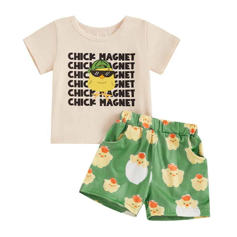 Baby Easter Outfit Bunny Print Short Sleeve Shirt and Shorts Set with Elastic Waistband for Comfort