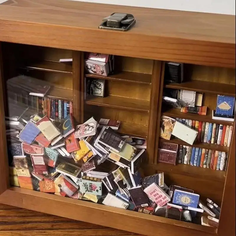DIY Stress Reliever Wooden Library Tiny Library Wooden Bookshelf Display Case Cabinet Anti Anxiety Bookshelf Birthday Gift
