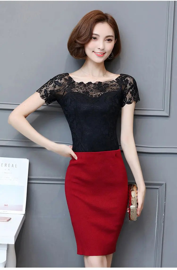 Elegant Slash Neck Spliced Lace Hollow Out Blouse Women's Clothing 2023 Summer New Oversized Casual Pullovers Office Lady Shirt