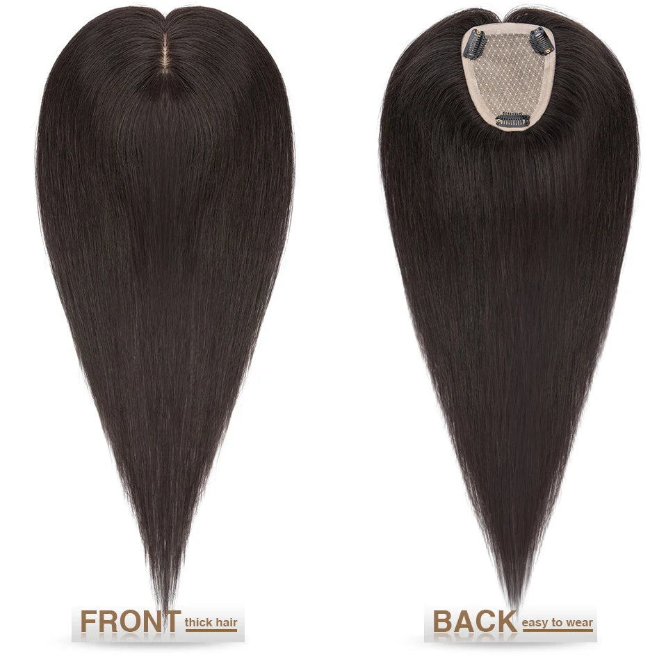 S-noilite 9x12cm Natural Hair Clip-In Hair Extension Toppers Human Hand Hook Hairpiece 10' 16' Reverse Hair Clip Wigs