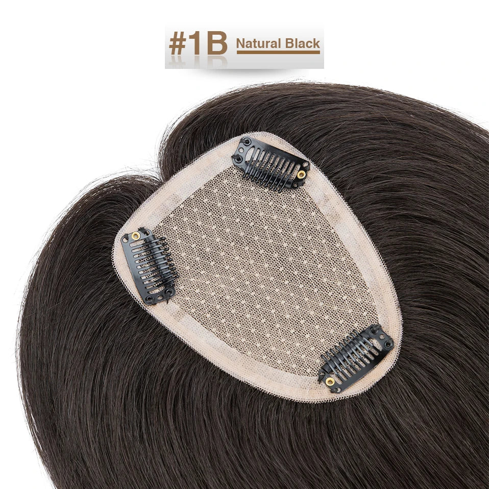 S-noilite 9x12cm Natural Hair Clip-In Hair Extension Toppers Human Hand Hook Hairpiece 10' 16' Reverse Hair Clip Wigs