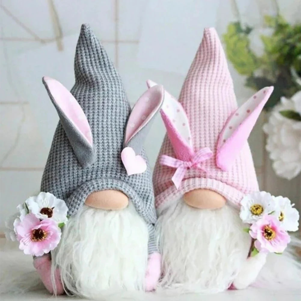 2Pcs Rabbit Ear Faceless Gnome with Knitted Hat Easter Bunny Ear Gnomes Toy Festival Theme for Bedroom Living Room Decor