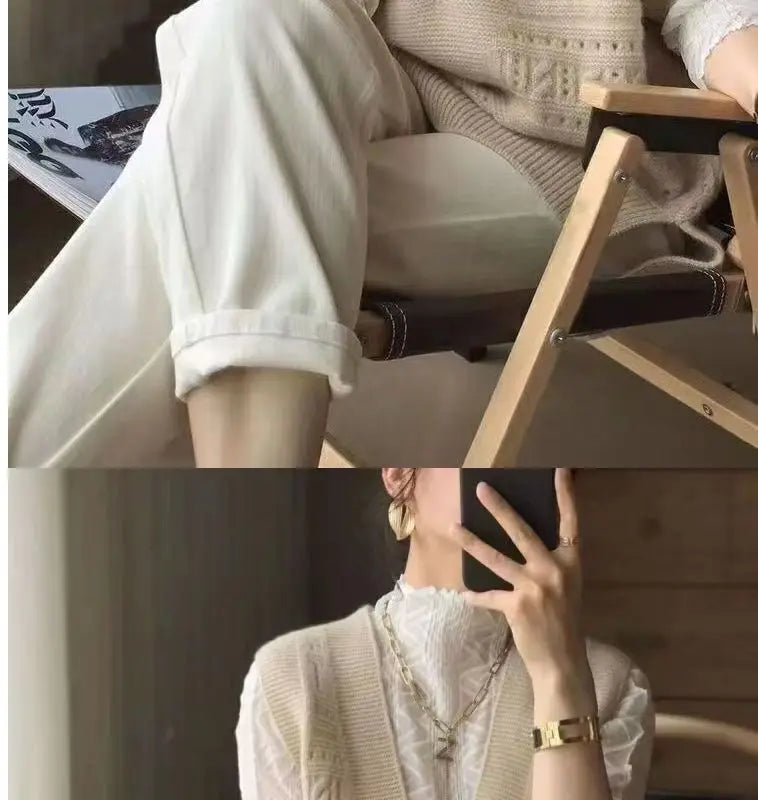 V-Neck Hollowed Out 100% Wool Knitted Vest For Women In AutumnWinter Loose Solid Color Korean Fashion Pullover Sweater Vest Top