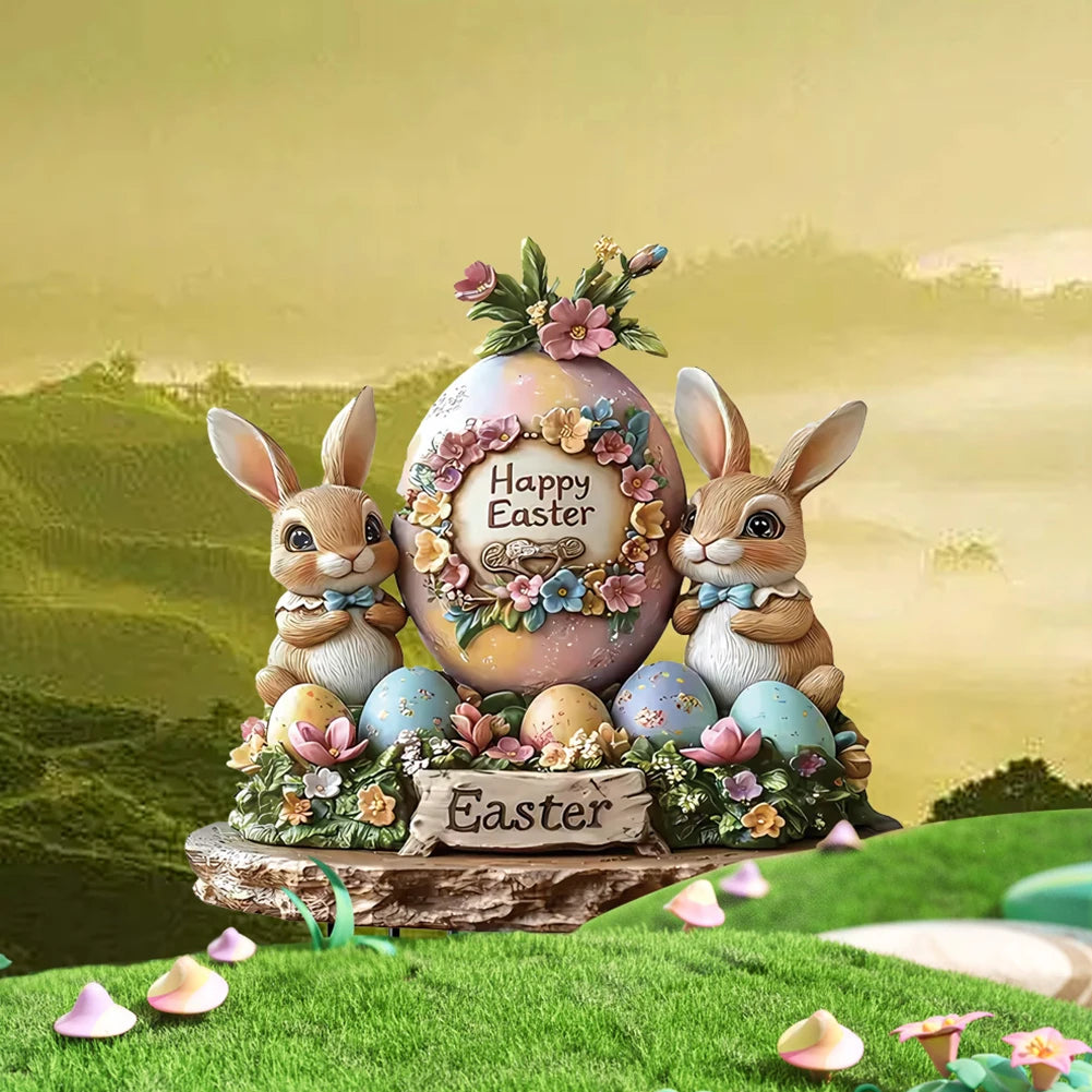 Easter Bunny Garden Stake Acrylic Easter Yard Sign 2D Flat Easter Rabbit Garden Signs for Easter Decorations
