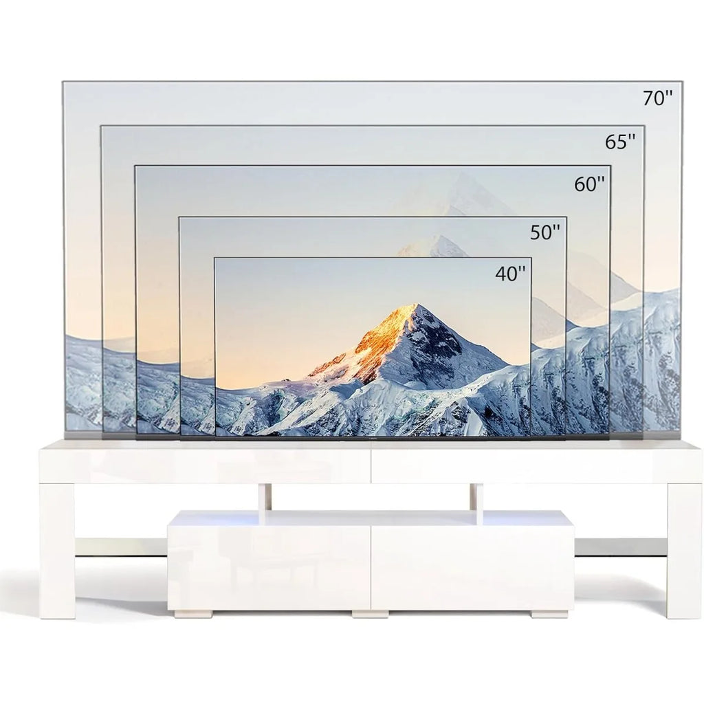 VINGLI LED TV Stand, 63'' High Glossy Modern Entertainment Center with LED Lights and Storage for 55/60/65/70 Inch TV - White