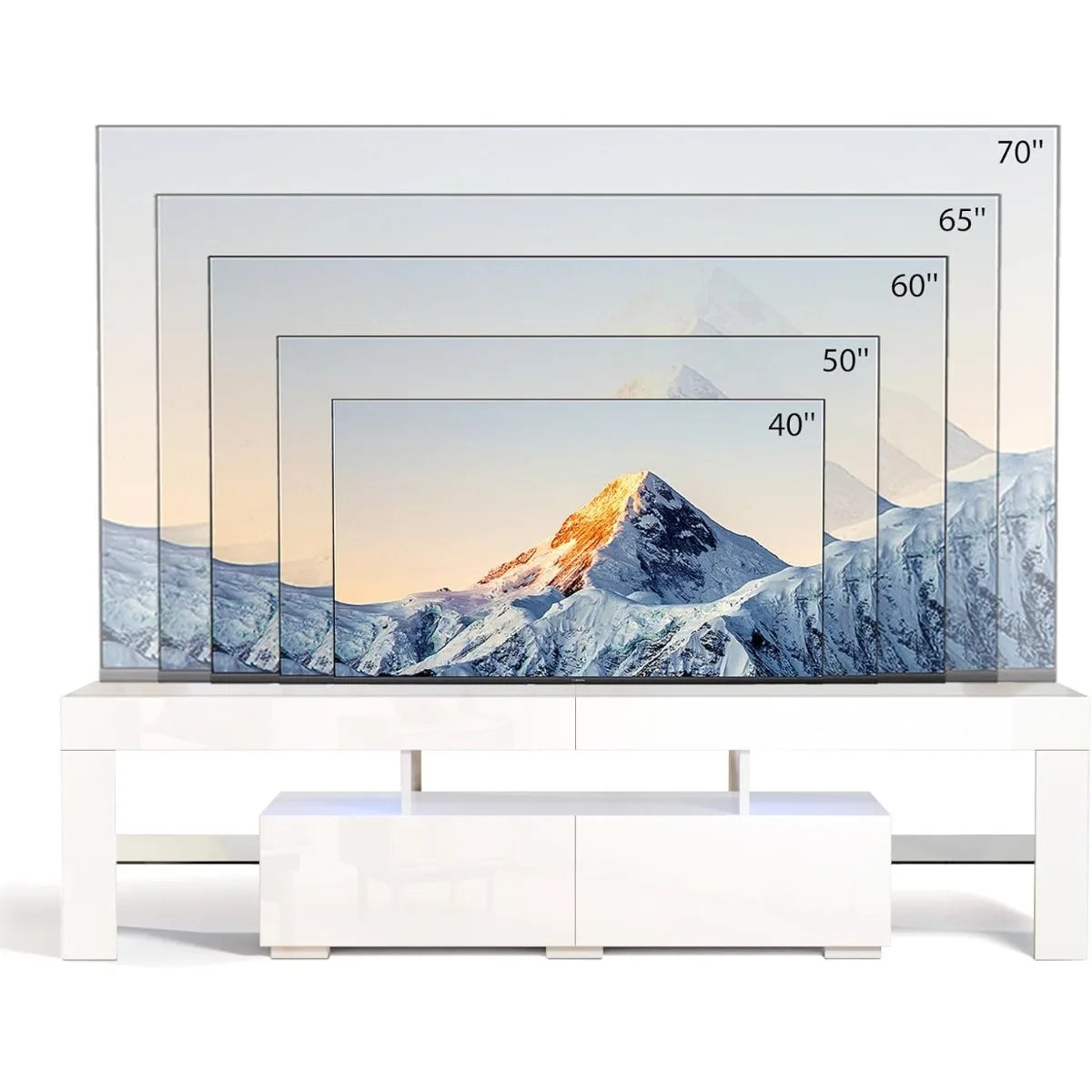 VINGLI LED TV Stand, 63'' High Glossy Modern Entertainment Center with LED Lights and Storage for 55/60/65/70 Inch TV - White