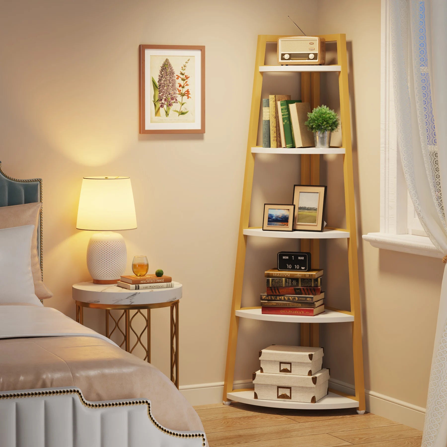 Tribesigns Bookcase Corner Book Shelf Rack Wood Bookshelf Storage Shelves