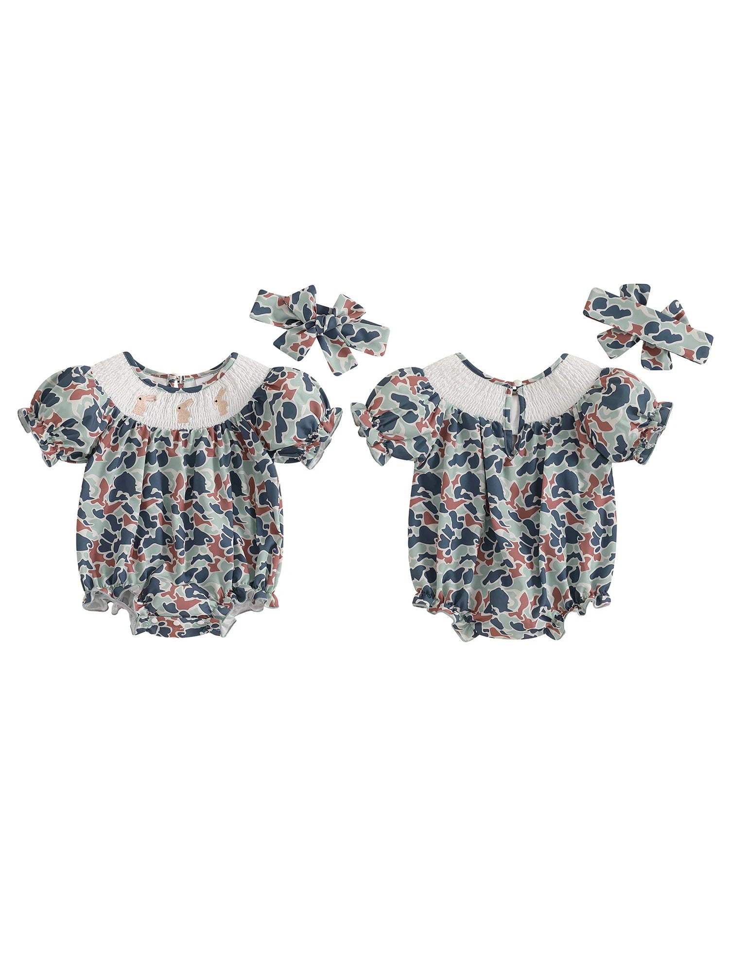 Toddler Girls Easter Outfits Bunny Embroidered Short Sleeve Rompers Round Neck Summer Jumpsuits Bodysuits for Infants