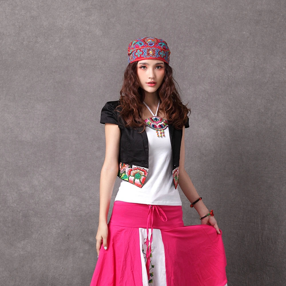 Women Mexican Style Ethnic Vintage Embroidery Flowers Hat Red Print hats for women Beanies Hats