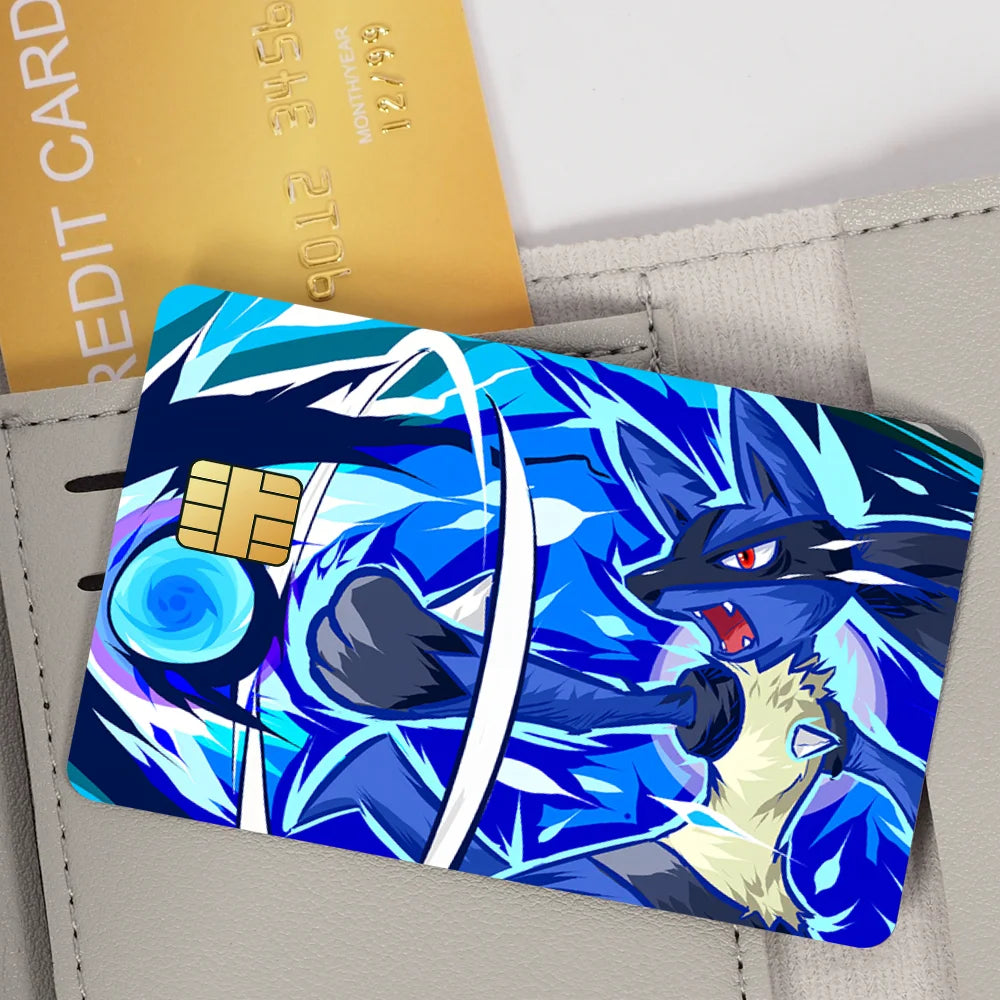 Cool Cartoon P-Pokemon L-Lucario Film Skin Cover Credit Card Stickers 4PCS Debit Front Decoration Bank Bus Pass Waterproof