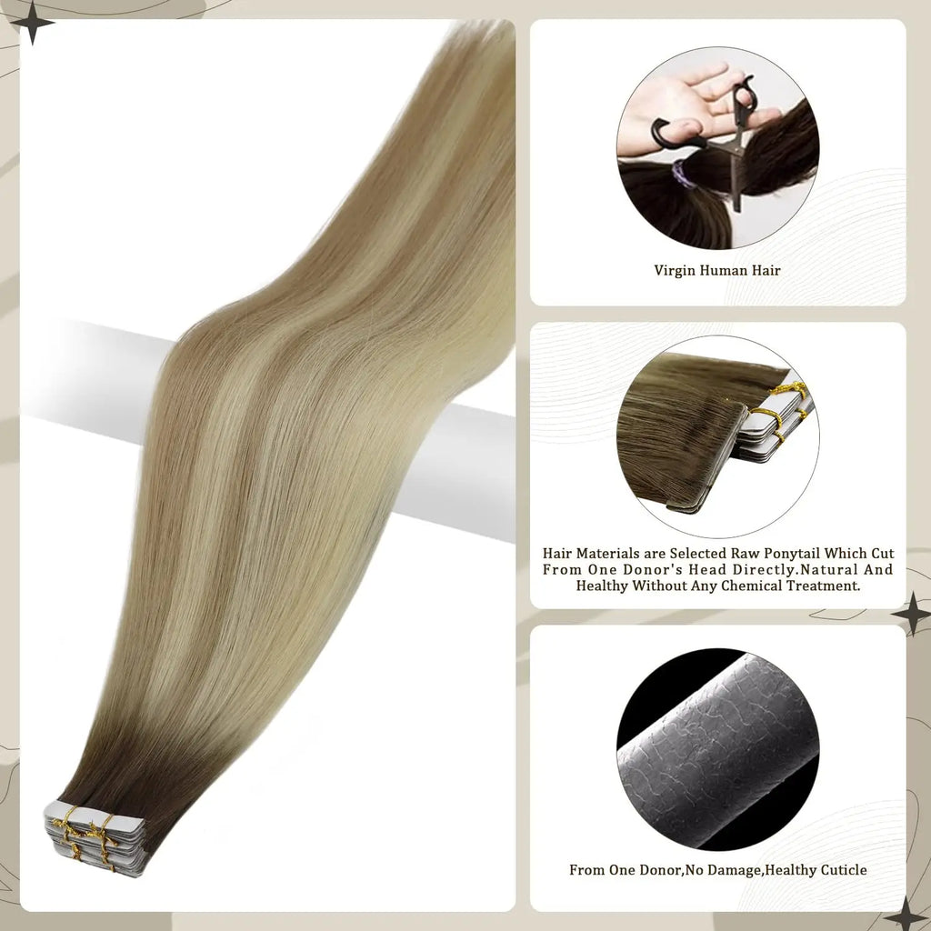 Full Shine Hair Injection Tape ins Hair Extension Human Hair Seamless Tape in Human Hair Extensions Invisible Hair Extensions