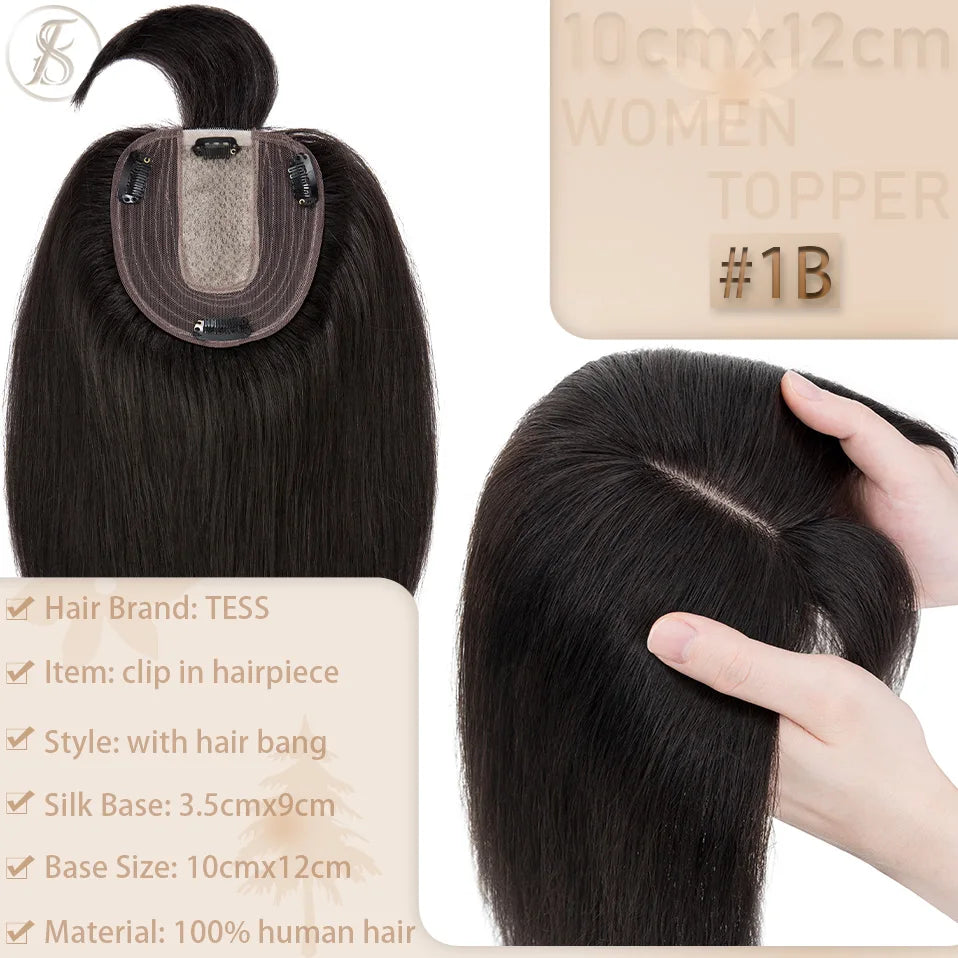 TESS Women Topper 10x12cm Hair Clips Hair Topper Natural Hair Wigs 100% Human Hair Silk Base Clip In Hair Extension Blonde Women