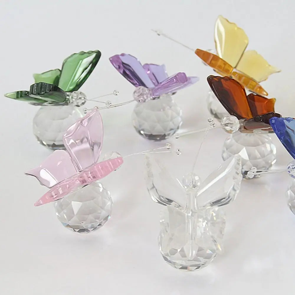 Creative White Crystal Crystal Butterfly Cute Handmade Miniature Figurines Glass Art Vivid Butterfly Ornament Home Decoration