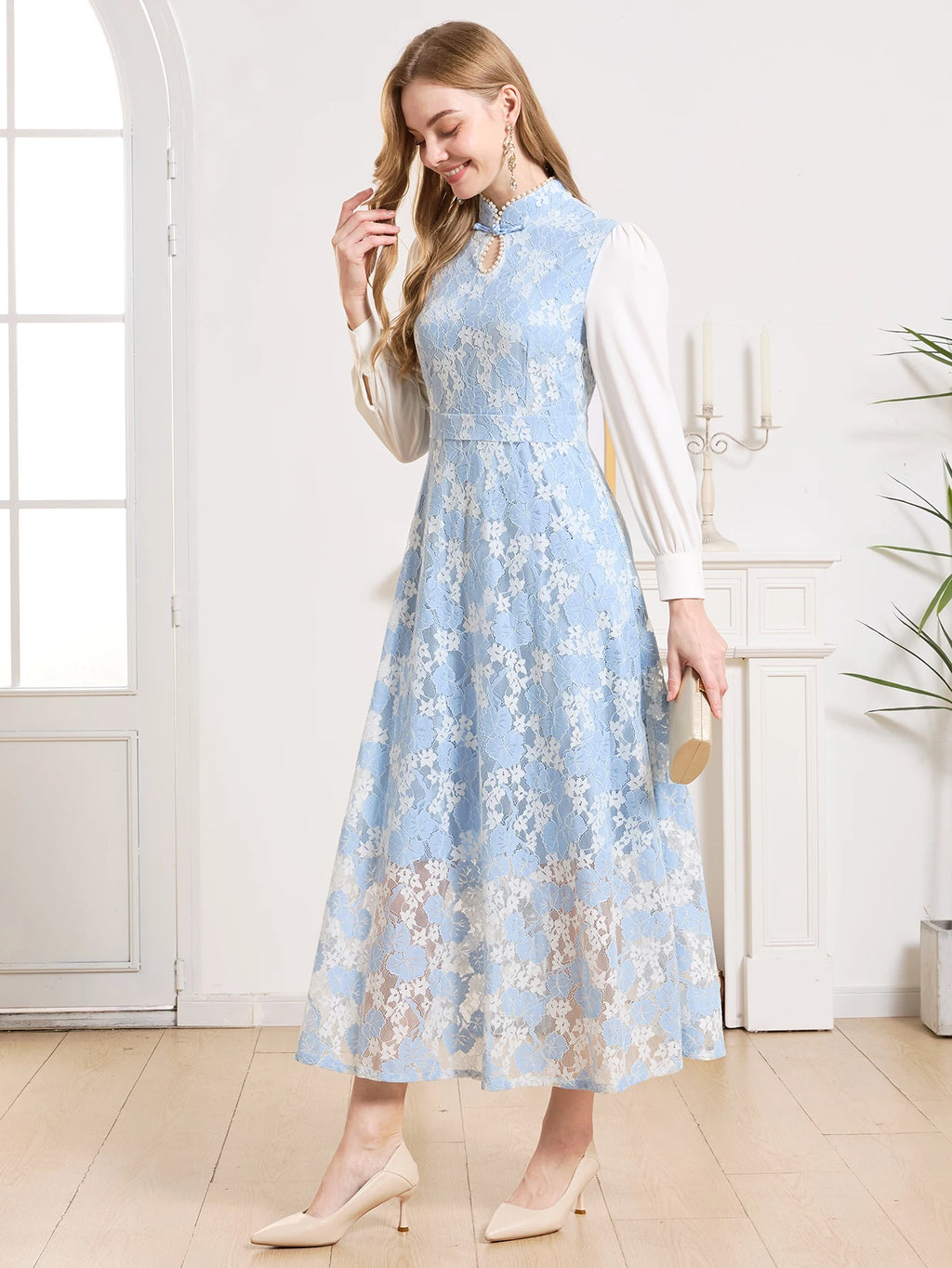 DEVCHATA Elegant Women Dress Spring Summer Luxurious Lace Party Dresses Long Sleeve Lady Formal Evening clothing