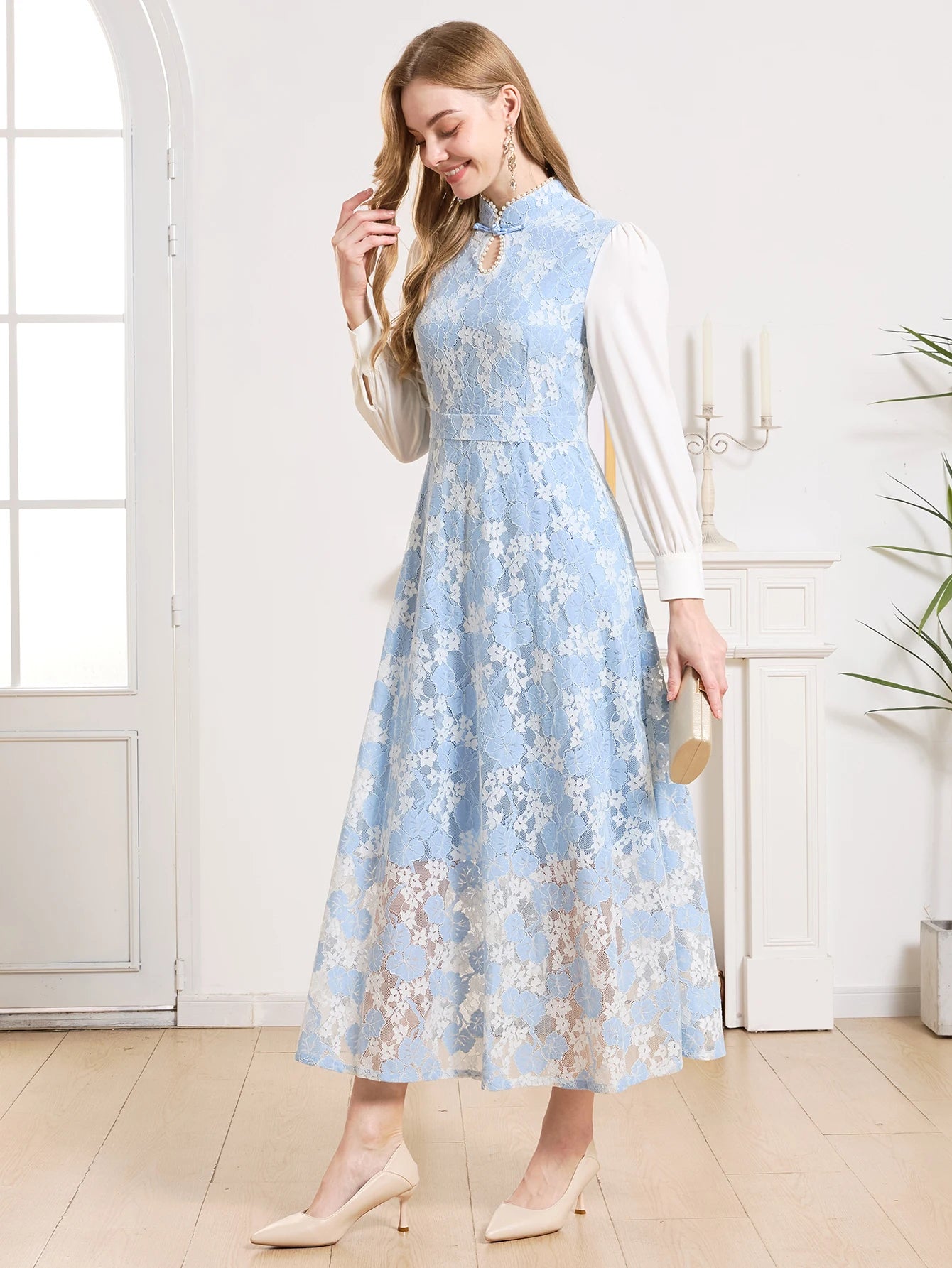 DEVCHATA Elegant Women Dress Spring Summer Luxurious Lace Party Dresses Long Sleeve Lady Formal Evening clothing