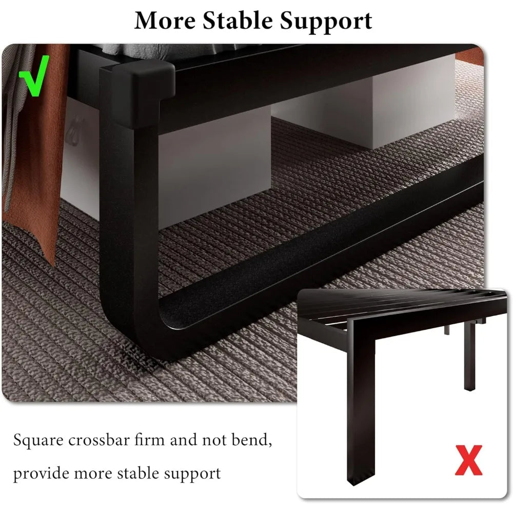 Double Bed Frame with Headboard, Faux Leather Upholstery, All-metal Bed Board Supporting Platform, 12 Inches of Under-bed Space