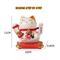 4.3 Inch Solar Powered Waving Ceramic Maneki-neko Lucky Beckoning Cat for Wealth Fortune, Home Office Decor, Gift for Prosperity