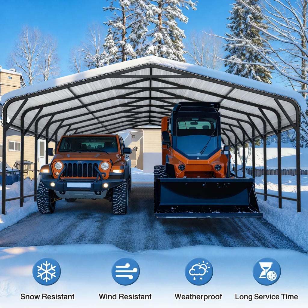 VIWAT 10x15~20x40FT Multi-Size Metal Carport w/ Enhanced Base Outdoor Heavy Duty Garage Galvanized Car Shelter for Graden Patio