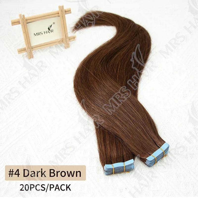 MRSHAIR Tape in Hair Extensions Human Hair Silk Straight Cuticle Remy Tape in Extensions Skin Weft 20pcs/Pack 12-24inch Tape Ins