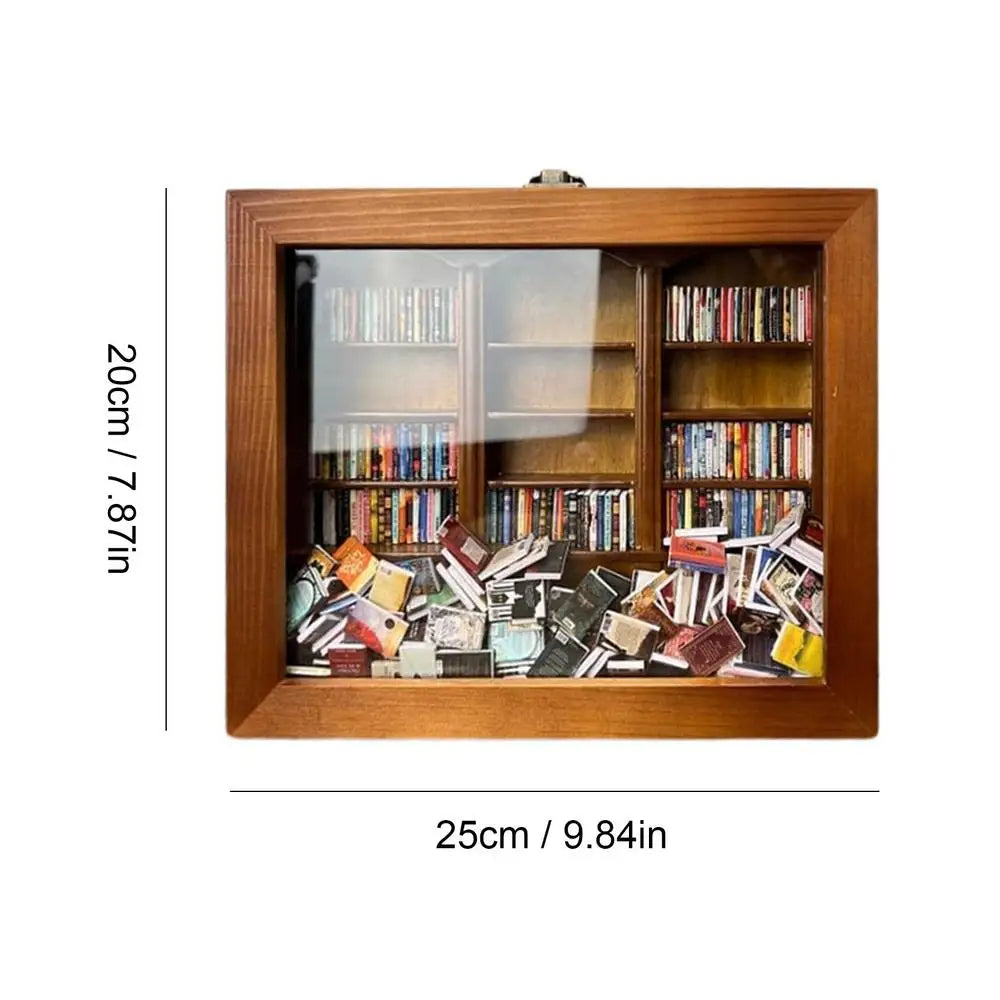DIY Stress Reliever Wooden Library Tiny Library Wooden Bookshelf Display Case Cabinet Anti Anxiety Bookshelf Birthday Gift