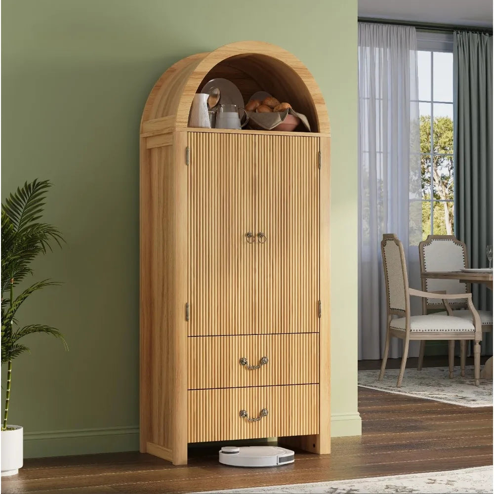 Fluted Arched Cabinet with Doors, Wood Pantry Storage Cabinet with Large Drawers, Modern Versatile Bookcase ,Customized